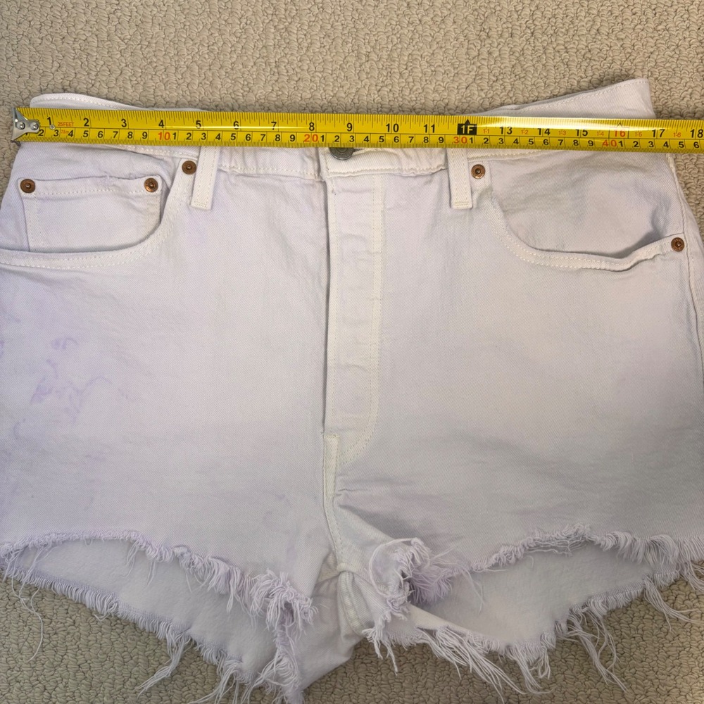 Levis 501 Original High Rise Cut Off Shorts White Purple Tie Dye W34 / Sz 16 - Picture 7 of 16